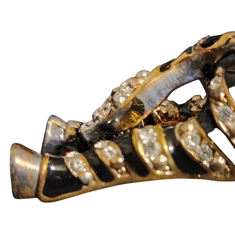 VTG Zebra Brooch Gold Tone Black Enamel Pave Rhinestone Shoulder Pin READ - Picture 7 of 7